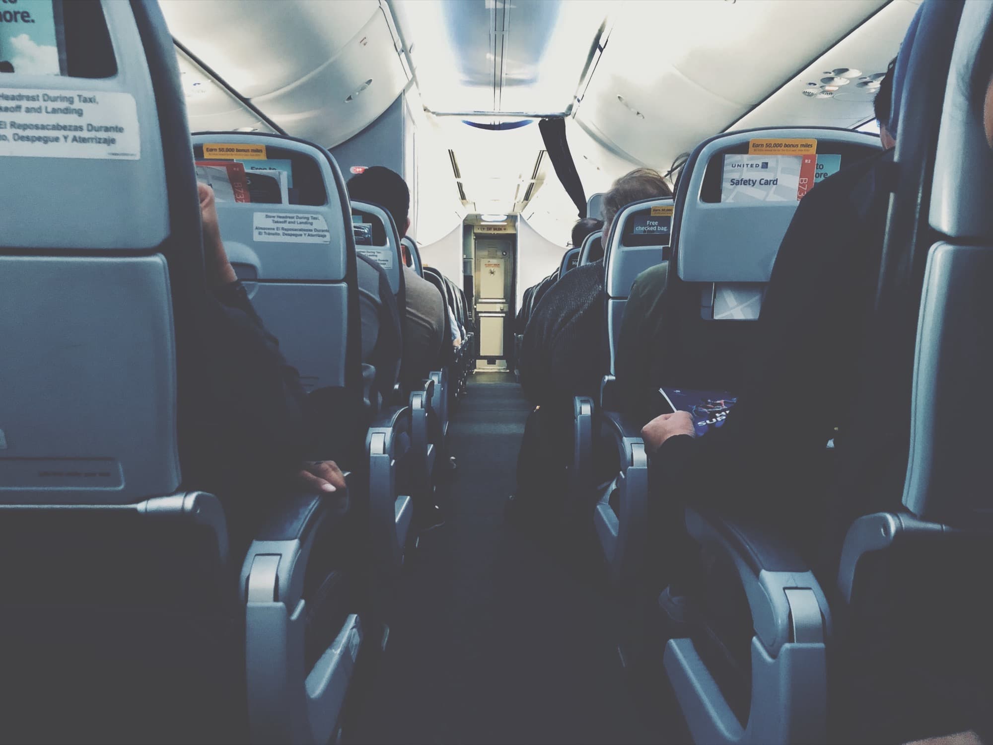 Airplane cabin from a passenger view