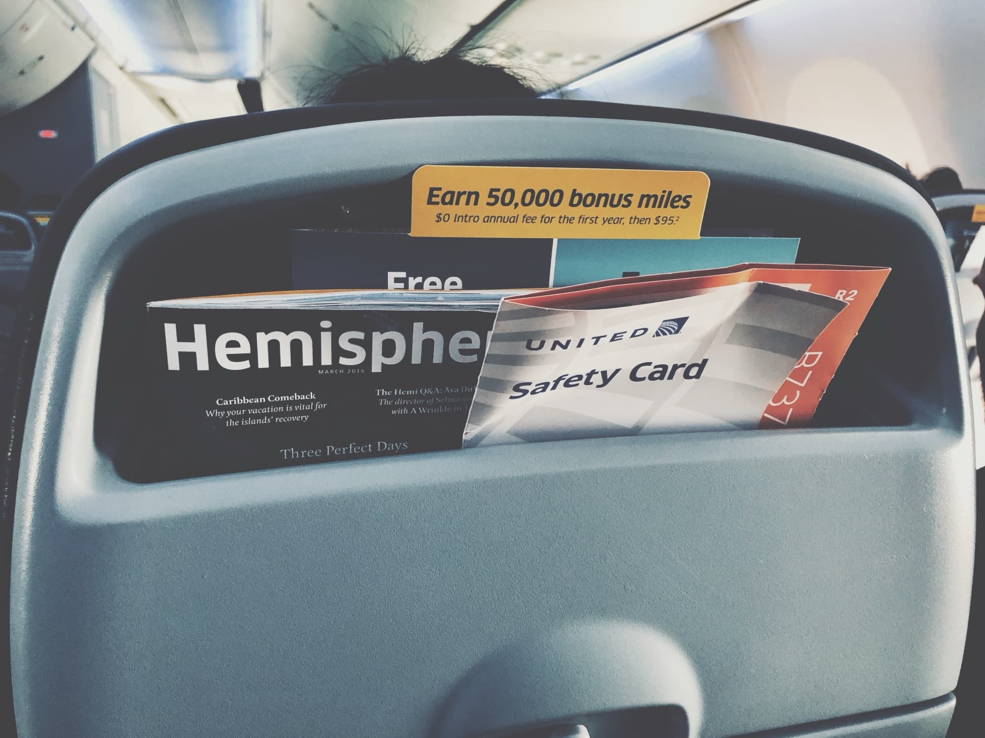 Seatback pocket on a United flight